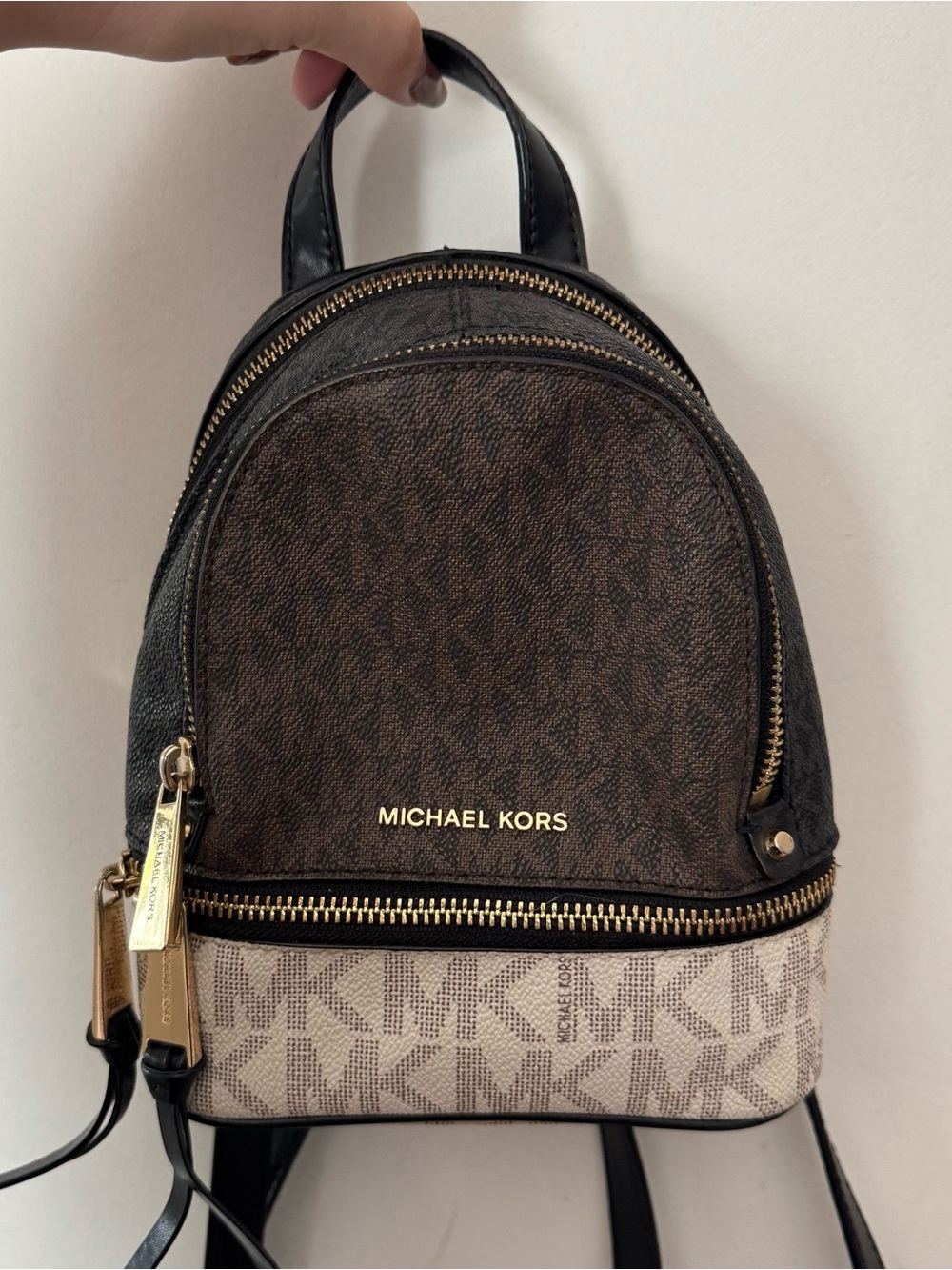 Michael Kors Brown and Beige Signature Mini Backpack